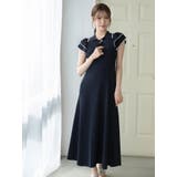 ネイビー | ポロ衿ラッフルニットワンピース | MERCURYDUO