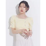 レモンL | サイドビジューボタンショートパフスリーブニット | MERCURYDUO