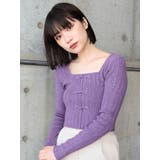 パープル | チャイナボタンリブニットトップス | MURUA