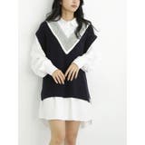 ネイビー | カットショルダーベストドッキングワンピース | MURUA