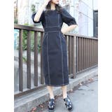 ブラック | ギャザースリーブステッチワンピース | MURUA