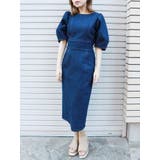 インディゴ | ギャザースリーブステッチワンピース | MURUA