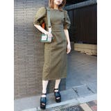 カーキ | ギャザースリーブステッチワンピース | MURUA