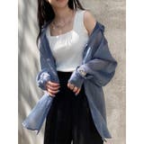 ネイビー | シアーシャイニーボリュームスリーブシャツ | MURUA