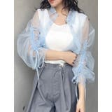 ブルー | リボンドロストスリーブシャイニーシアーシャツ | MURUA