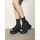 ブラック | エアプラットフォームオープントゥソックブーツ | MURUA