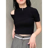 ブラック | ワンサイドオフショルジップニット | MURUA