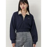 ネイビー | シャツレイヤードハーフジップスウェット | MURUA