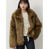 ブラウン | フェイクファーラインジャガードコート | MURUA