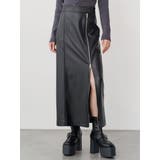 ブラック | ZIPスリットフェイクレザーナロースカート | MURUA