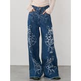 ブルー | ダメージフラワーワイドデニム | MURUA