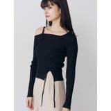 ブラック | ワンショルダーレースアップニット | MURUA