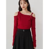 レッド | アシメデザインベルトトップス | MURUA