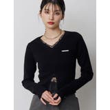 ブラック | レースレイヤードVネックニット | MURUA