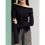 ブラック | オフショルダーケーブルニット | MURUA