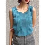 ブルー | スクエアキーネックリブニットタンク | MURUA