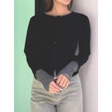 ブラック | ウェーブバイカラーカーデトップス | MURUA