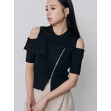 ブラック | ショルダーカットZIPハーフニット | MURUA