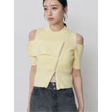 イエロー | ショルダーカットZIPハーフニット | MURUA