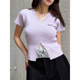 パープル | レースレイヤードVネックハーフニット | MURUA