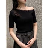 ブラック | レースドッキングワンショルダーニット | MURUA