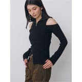 ブラック | オフショルレイヤードZIPニット | MURUA