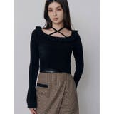 ブラック | フリルレースニットトップス | MURUA