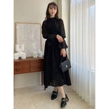 ブラック | サイドリブタイフラワーワンピース | dazzlin