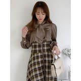 ブラウン | タイネックサテンブラウス | dazzlin