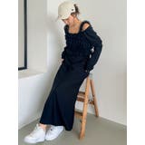ブラック | チュールギャザービスチェカットワンピース | dazzlin