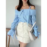 ブルー | キャンディースリーブオフショルシャツブラウス | dazzlin