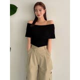 ブラック | クロップドオフショルニットプルオーバー | dazzlin