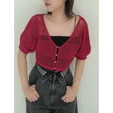 レッド | 透かし編みニットカーデ | dazzlin