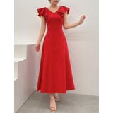 レッド | バックオープンフリルカットワンピース | dazzlin