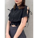 ブラック | リボンスリーブショートシャツ | dazzlin