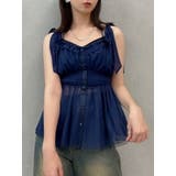 ネイビー | ショルダーリボンチュールペプラムビスチェ | dazzlin