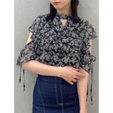 ブラック | バックリボンボリュームラッフルブラウス | dazzlin