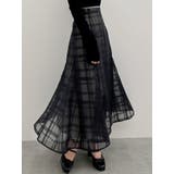 ブラック | シアーチェックセミフレアースカート | dazzlin