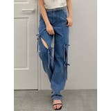 ブルー | スリットリボンデニムパンツ | dazzlin