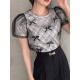 ブラック | ランダムリボンシアーTシャツ | dazzlin