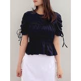 ブラック | フリルギャザーデザインTシャツ | dazzlin
