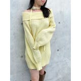 イエロー | ワッフルオフショルコサージュニット | dazzlin