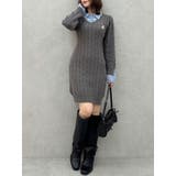 チャコールグレー | シャツレイヤードケーブルニットワンピース | dazzlin