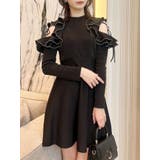 ブラック | オープンショルダーニットミニワンピース | dazzlin