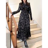 ブラック | フラワープリーツワンピース | dazzlin