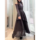 ブラック | バックリボンティアードコンビワンピース | dazzlin