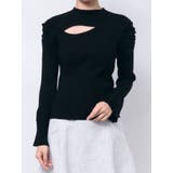 ブラック | デコルテオープンリブニットトップス | dazzlin