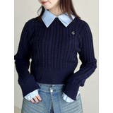 ネイビー | ケーブルシャツドッキングニット | dazzlin