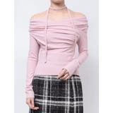 ピンク | チョーカー付きオフショルドレープ長袖トップス | dazzlin