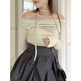 グリーン | チョーカー付きオフショルドレープ長袖トップス | dazzlin